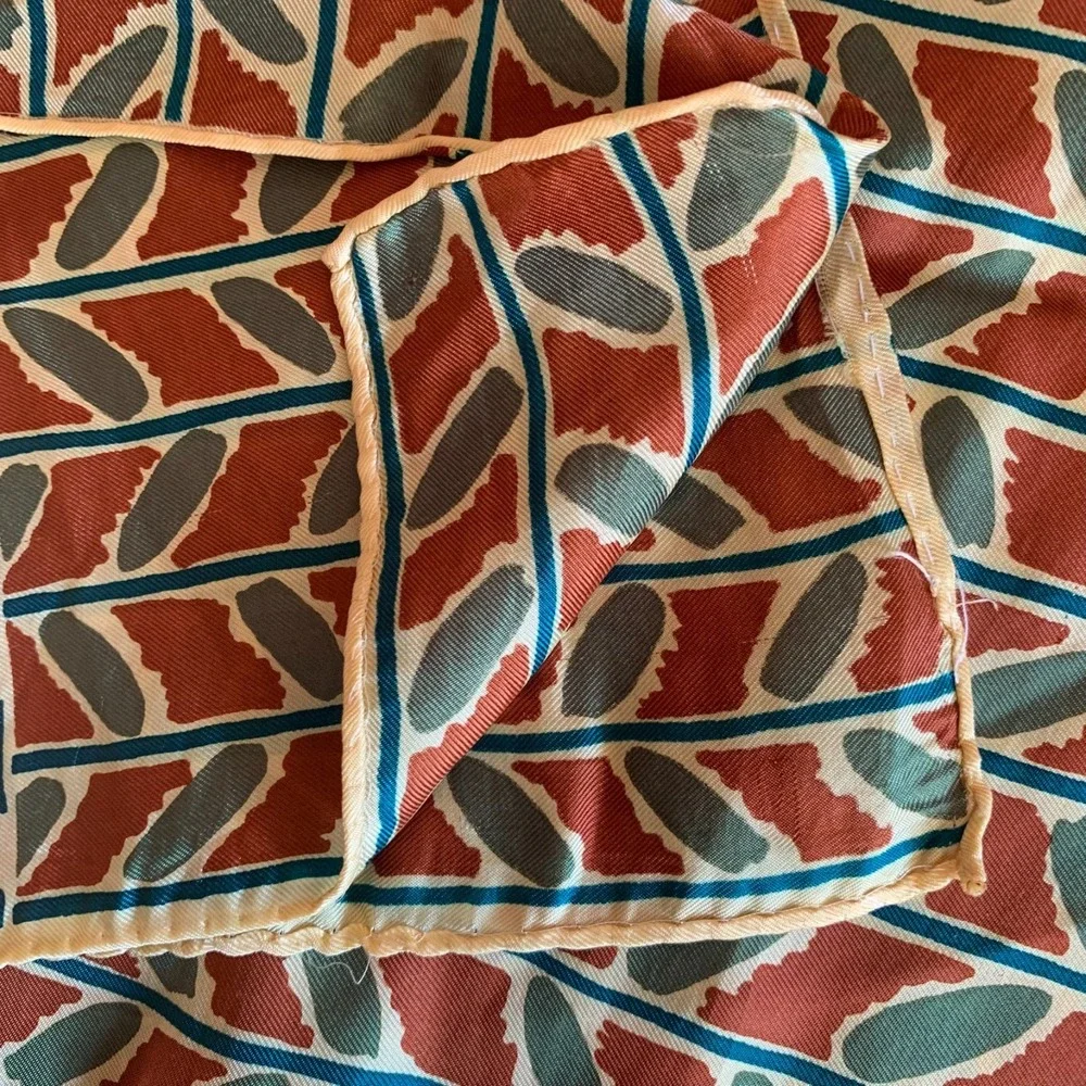 Echo Vintage Silk Scarf Geometric Abstract Print Red Blue Cream Oblong